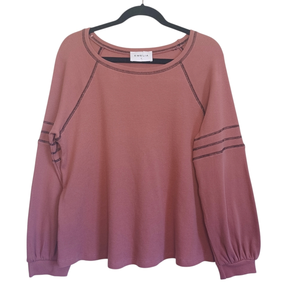 EMELIA Mauve Dusty Pink Bubble Long Sleeve Thermal Top Large